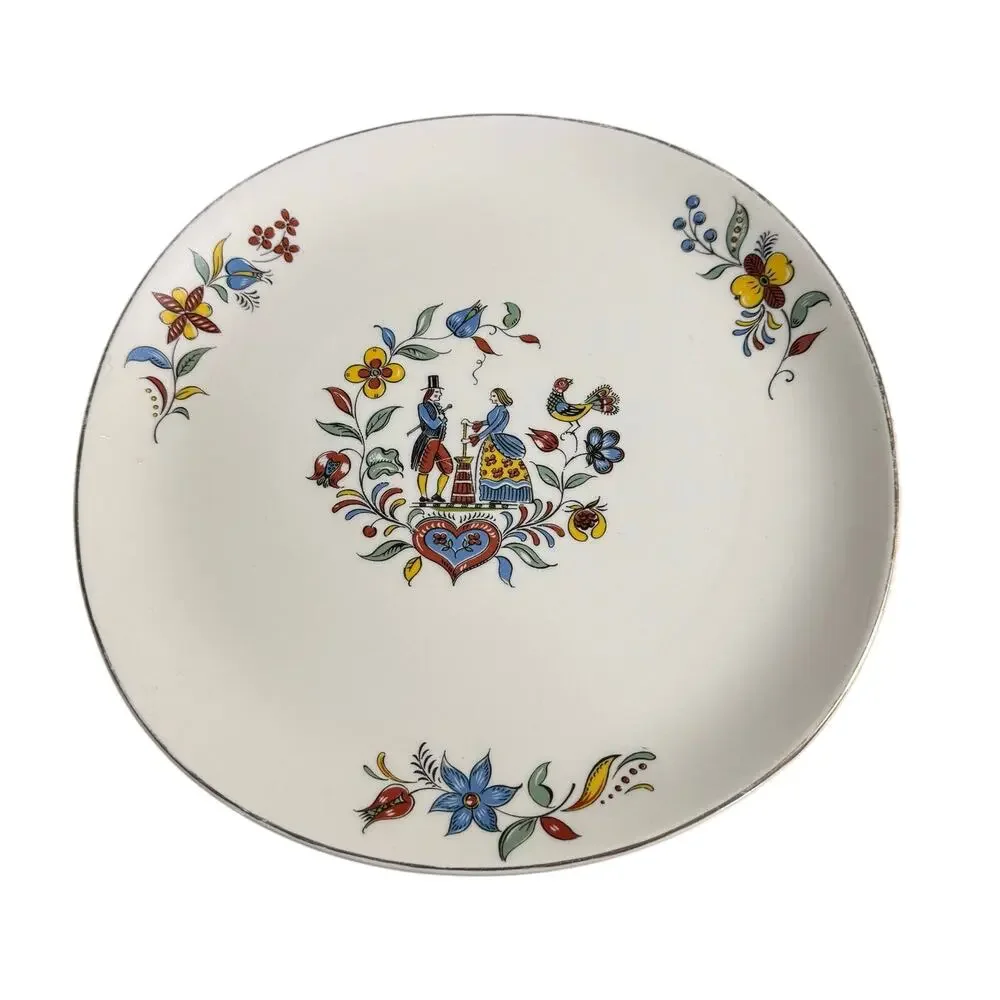 Iva-Lure Crooksville Serving Plate Platter Pennsylvania Dutch Folk Art 12”